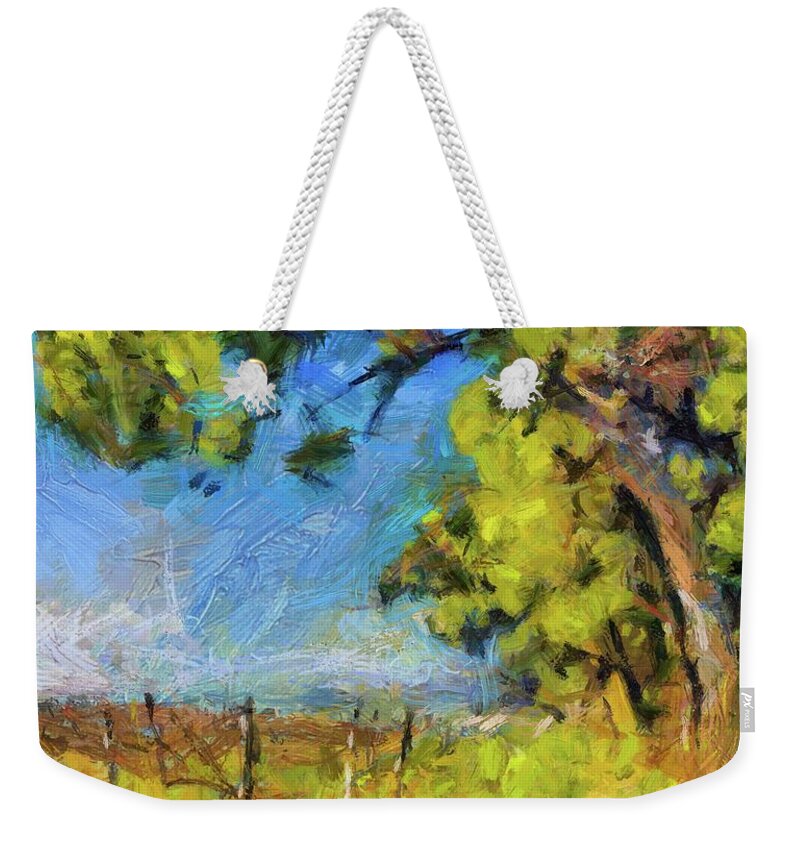Summer Weekender Tote Bag featuring the painting Pines and Vineyard by Dragica Micki Fortuna