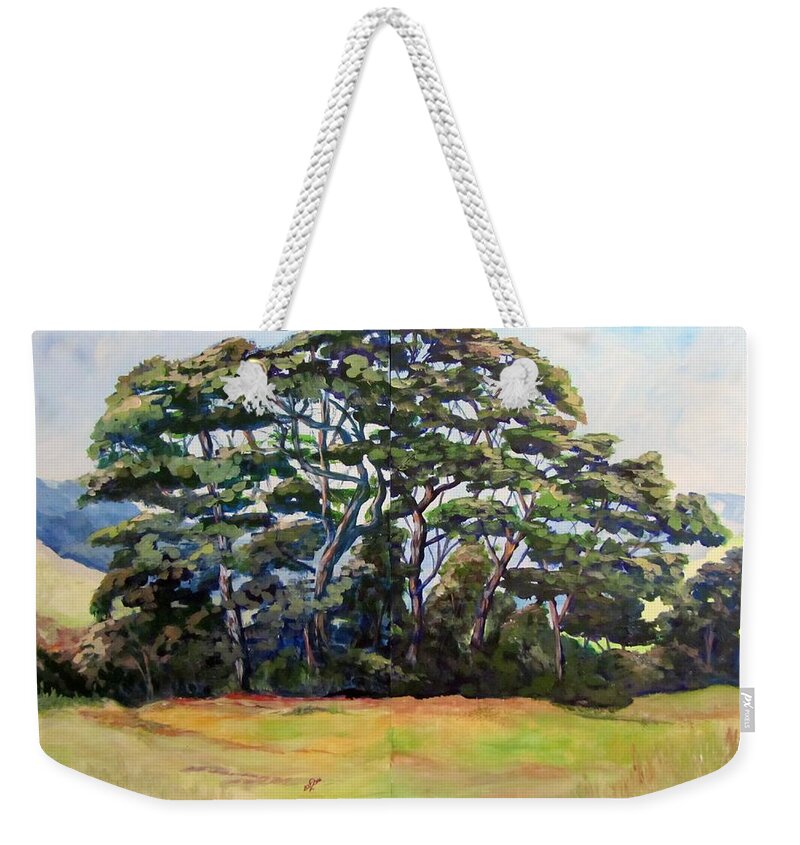 Trees Weekender Tote Bag featuring the painting Pines Diptych by Barbara O'Toole