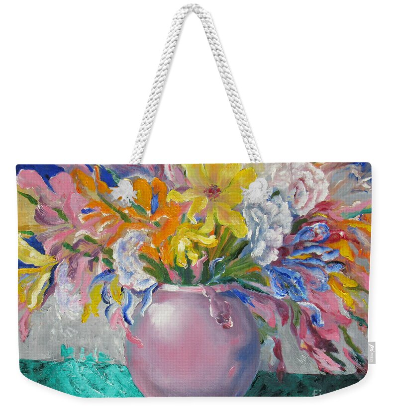 Still Life Weekender Tote Bag featuring the painting Pink Bowl by Lisa Boyd