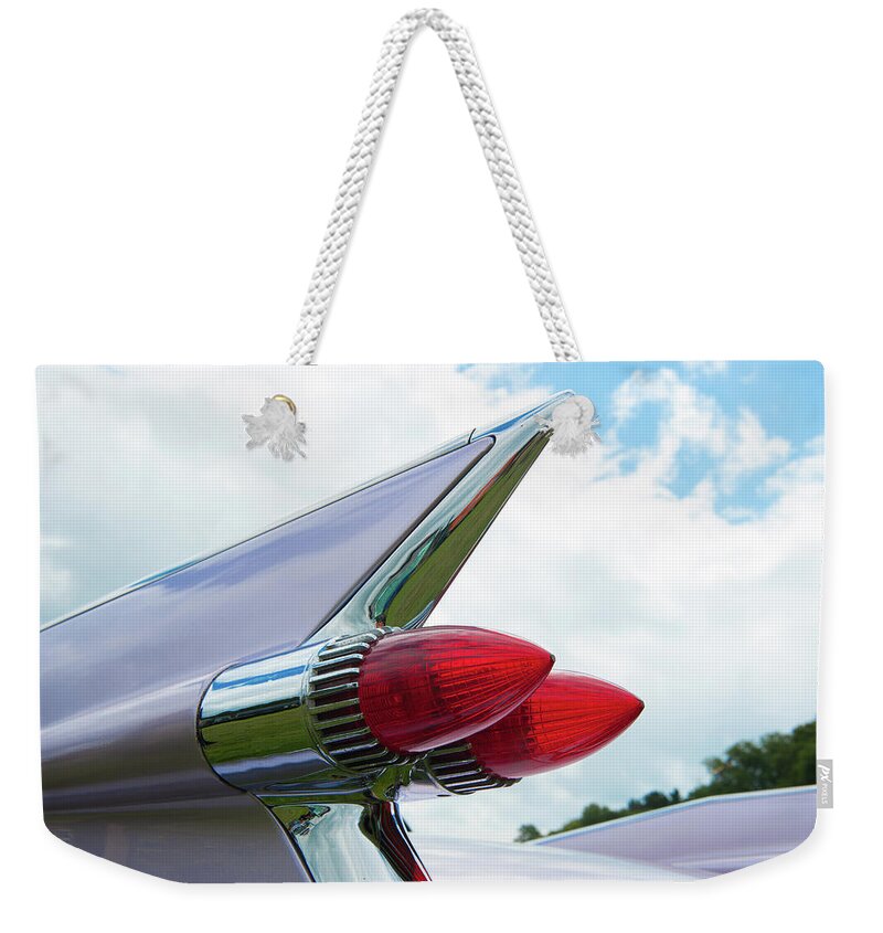 Helen Northcott Weekender Tote Bag featuring the photograph Pink Cadillac by Helen Jackson