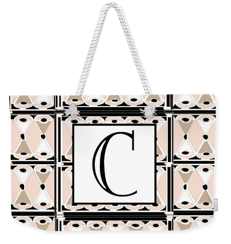 Art Deco Weekender Tote Bag featuring the digital art Pink Champagne Deco Monogram C by Cecely Bloom