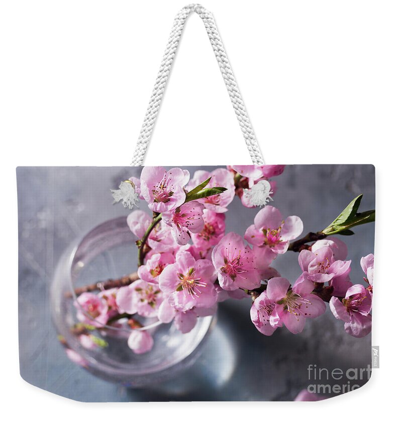 Cherry Weekender Tote Bag featuring the photograph Pink Cherry Blossom by Anastasy Yarmolovich