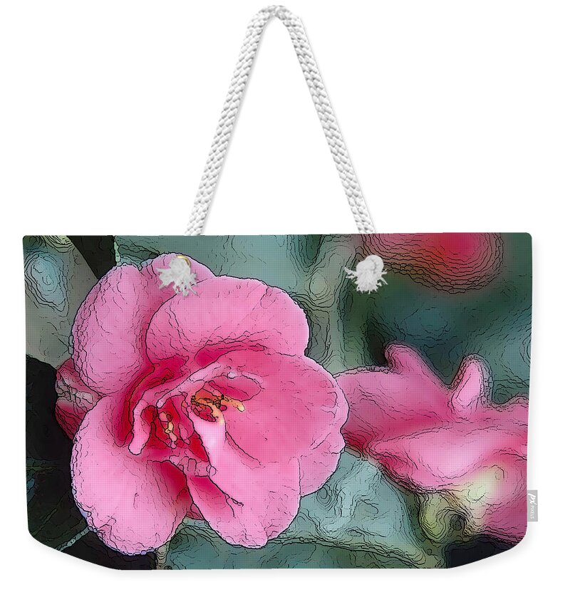 Flower Plant Nature Pink Crystal Peggy Cooper Cooperhouse Photography Illustration Enhanced Pink Green Weekender Tote Bag featuring the digital art Pink Crystal by Peggy Cooper-Hendon