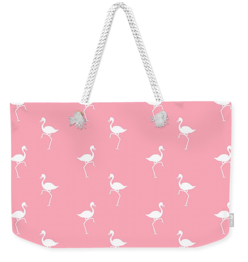 Flamingo Weekender Tote Bag featuring the mixed media Pink Flamingos Pattern by Christina Rollo