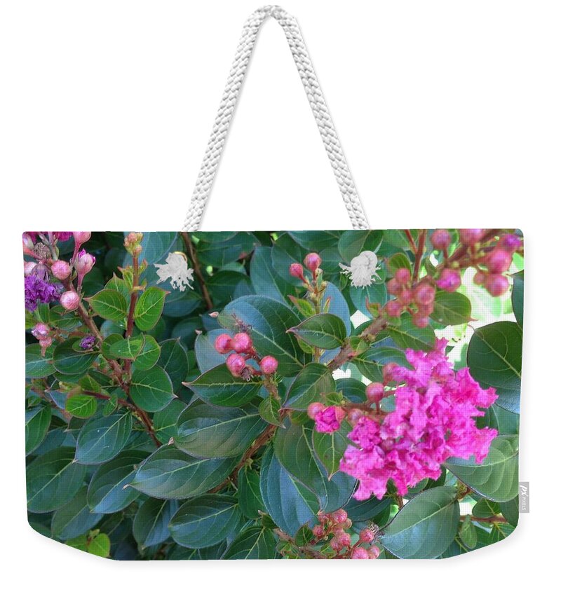 Pink Flowers Weekender Tote Bag featuring the photograph Pink Flowers by Susan Grunin