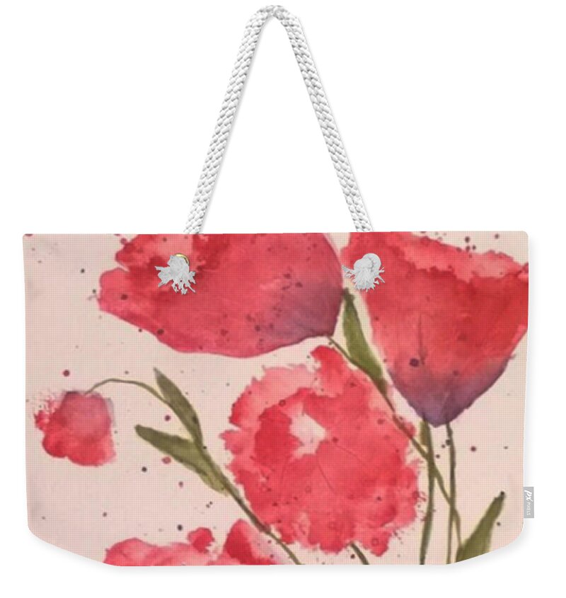 Watercolor Artwork Weekender Tote Bag featuring the painting Pink For Her by Eunice Miller