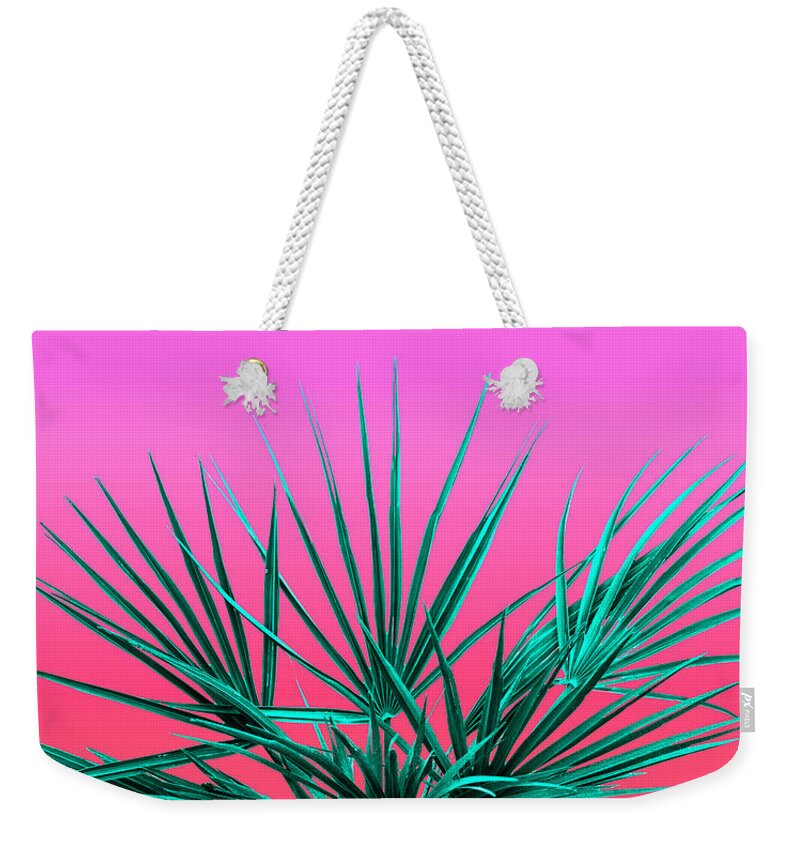 Vaporwave Weekender Tote Bag featuring the photograph Pink Palm Life - Miami Vaporwave by Jennifer Walsh