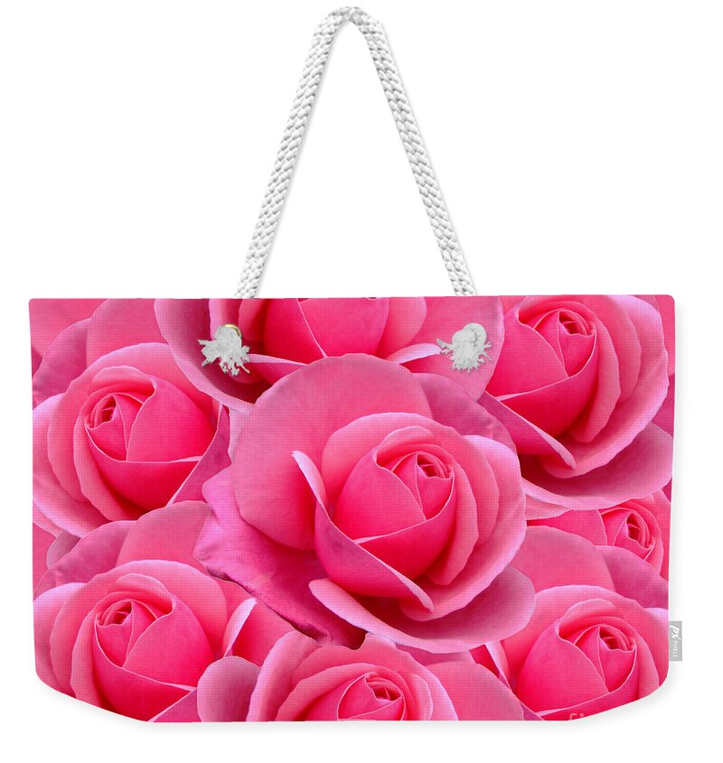 Abstract Weekender Tote Bag featuring the digital art Pink Pink Roses by Julia Underwood