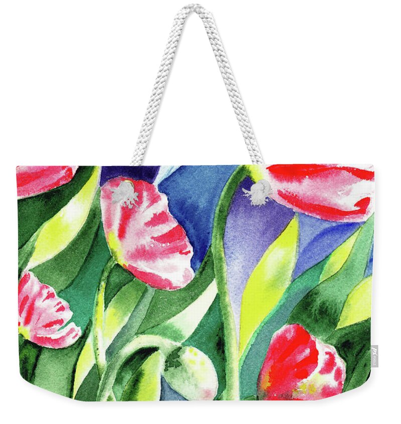 Poppy Weekender Tote Bag featuring the painting Pink Poppies Batik Style by Irina Sztukowski