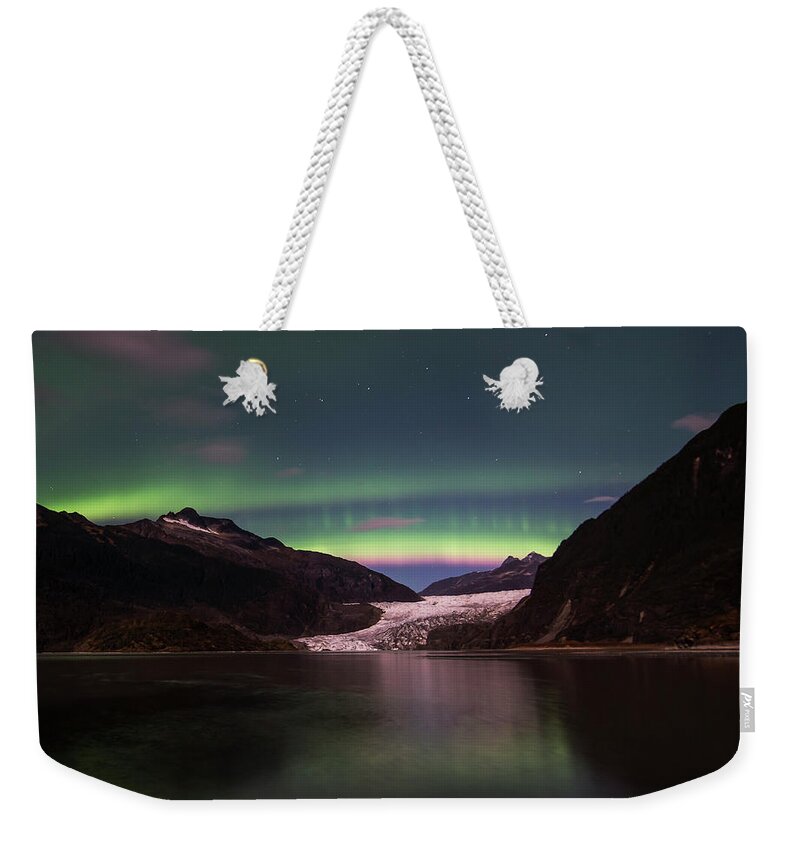 Northern Lights Weekender Tote Bag featuring the photograph Pink Rainbow by David Kirby