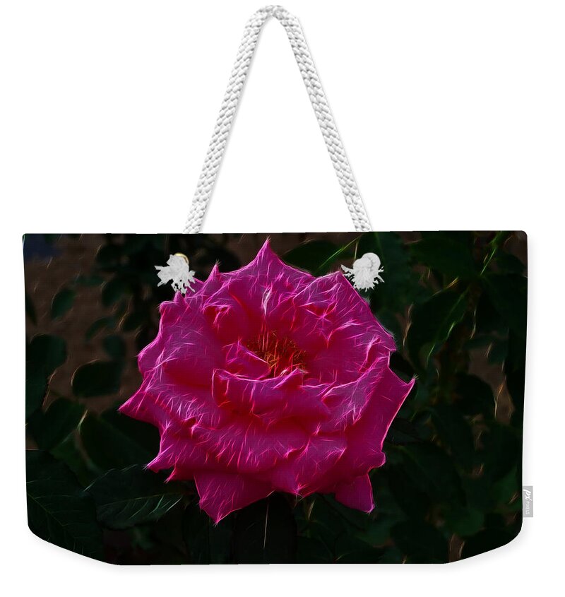Rose Weekender Tote Bag featuring the digital art Pink Rose Electric by Flees Photos