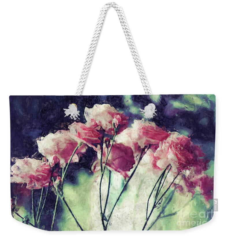 Flowers Weekender Tote Bag featuring the digital art Pink Rose Flowers by Phil Perkins