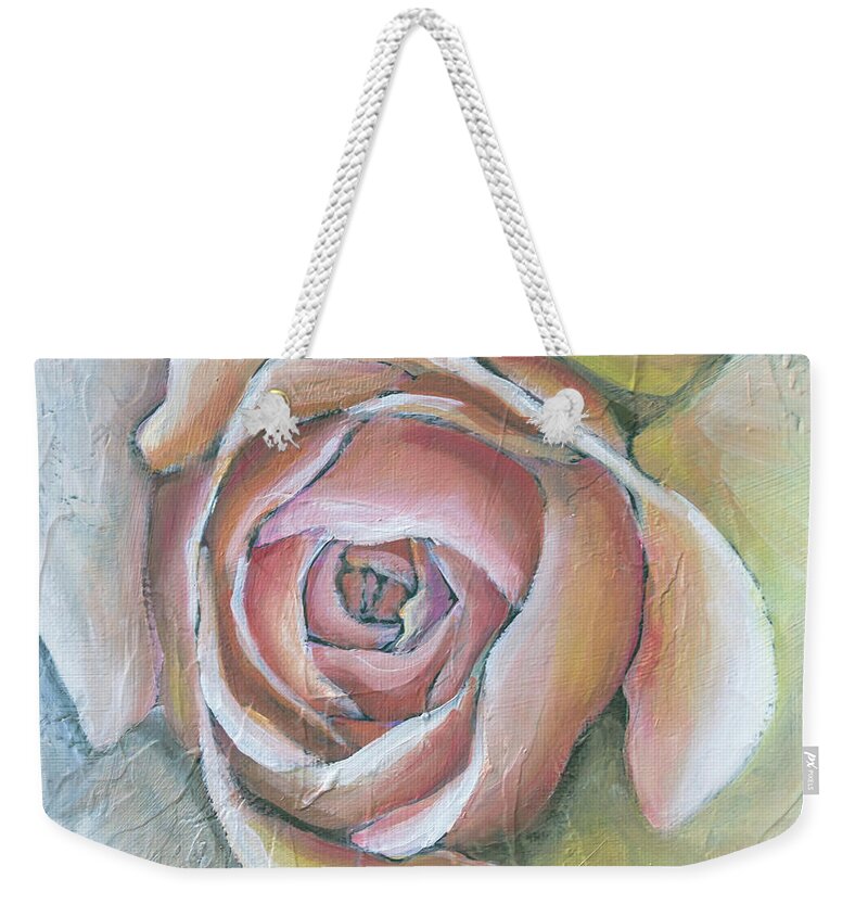 Tara Weekender Tote Bag featuring the painting Pink Rose by Tara D Kemp