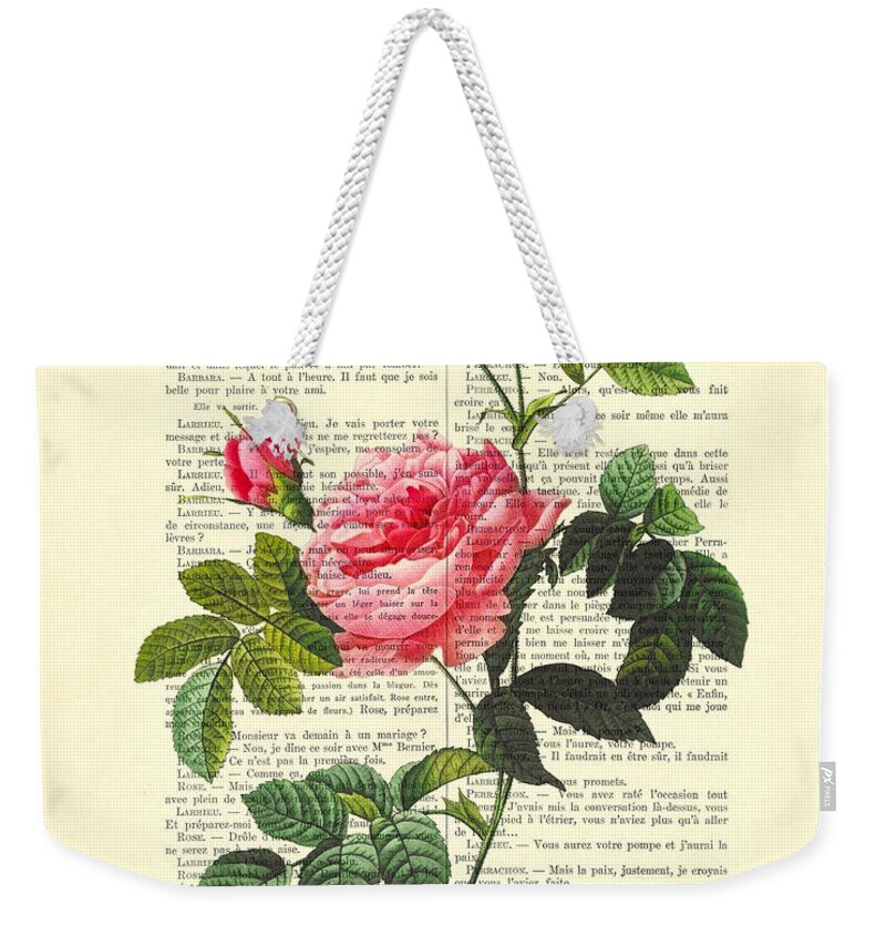 Flower Weekender Tote Bag featuring the digital art Pink roses, valentines day gift by Madame Memento
