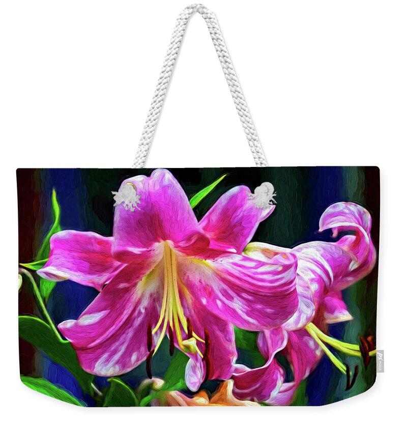  Flower Weekender Tote Bag featuring the photograph Pink Rules - Impasto by Steve Harrington