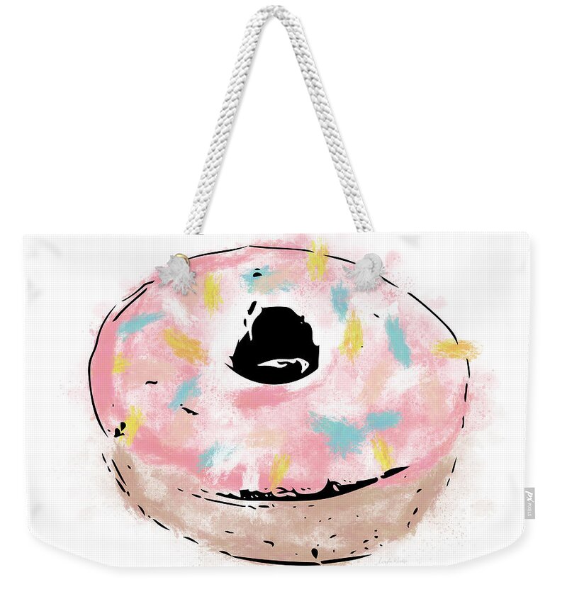 Donut Weekender Tote Bag featuring the mixed media Pink Sprinkle Donut- Art by Linda Woods by Linda Woods