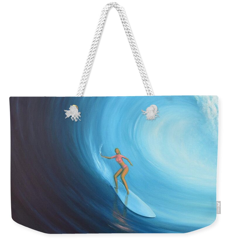 Surf Weekender Tote Bag featuring the painting Pink Surf by Torrence Ramsundar