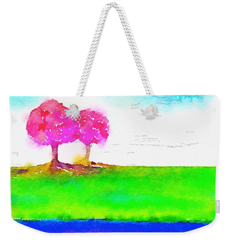 Landscape Weekender Tote Bag featuring the painting Pink Trees by Vanessa Katz