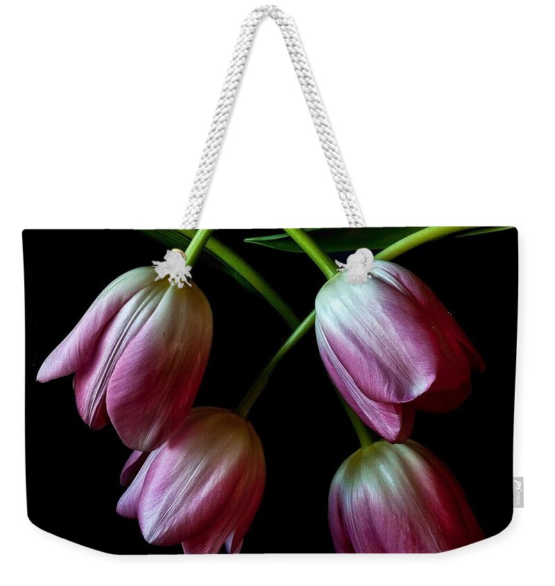 Tulips Weekender Tote Bag featuring the photograph Pink Tulip Weave by Shirley Mangini