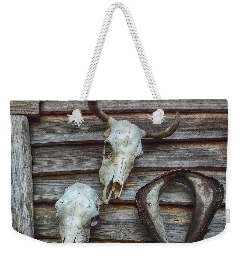 Skulls Weekender Tote Bag featuring the photograph Pioneer Trophies by Judy Hall-Folde