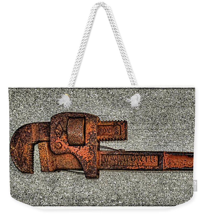 Pipe Wrench Weekender Tote Bag featuring the photograph Pipe Wrench Made In U S A by Olga Hamilton