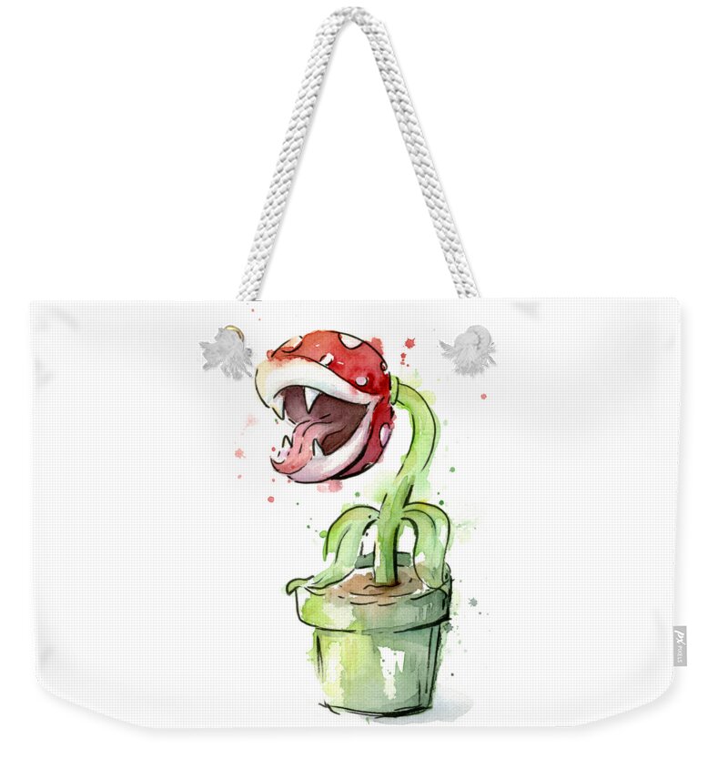 Piranha Weekender Tote Bag featuring the painting Piranha Plant Watercolor by Olga Shvartsur