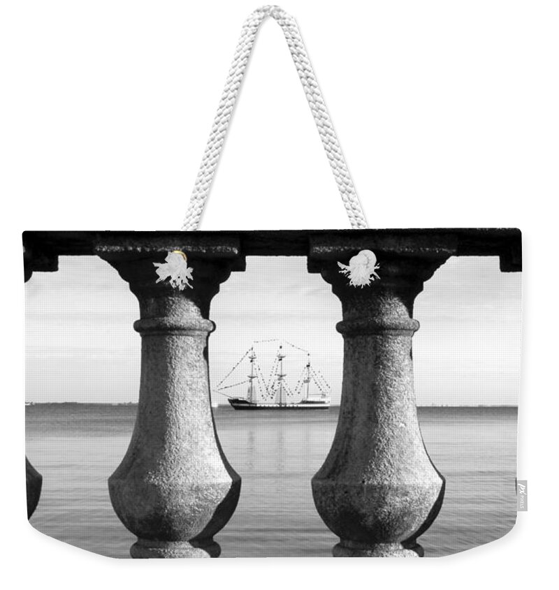 Gasparilla Pirate Festival Tampa Florida Weekender Tote Bag featuring the photograph Pirate Ship in the bay by David Lee Thompson
