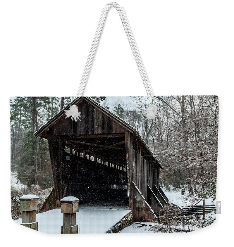North Carolina Weekender Tote Bag featuring the photograph Pisgah Covered Bridge - Modern by Matthew Irvin