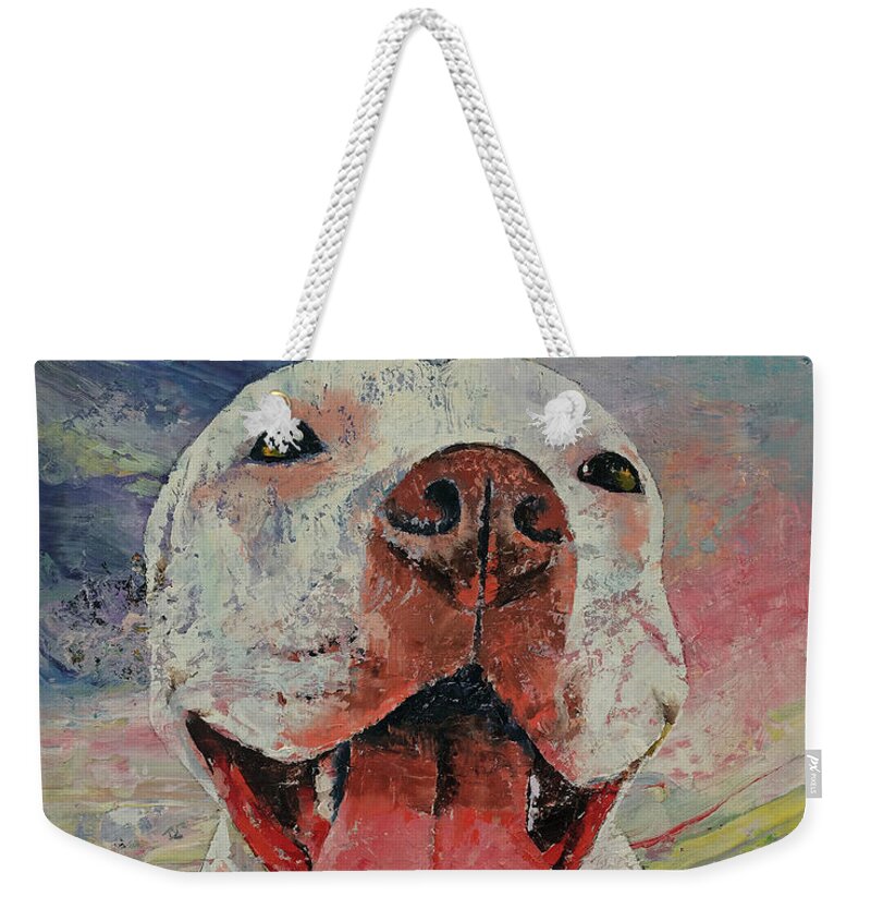 Dog Weekender Tote Bag featuring the painting Pitbull by Michael Creese