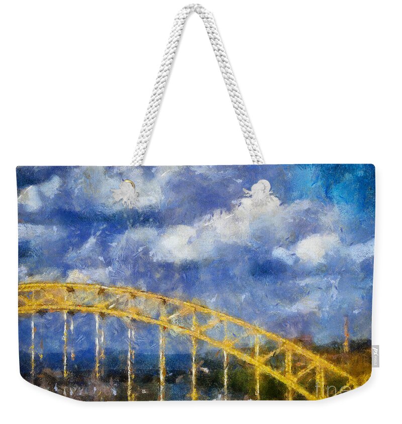 16th Street Bridge Weekender Tote Bag featuring the digital art Pittsburgh 16th Street Bridge by Amy Cicconi