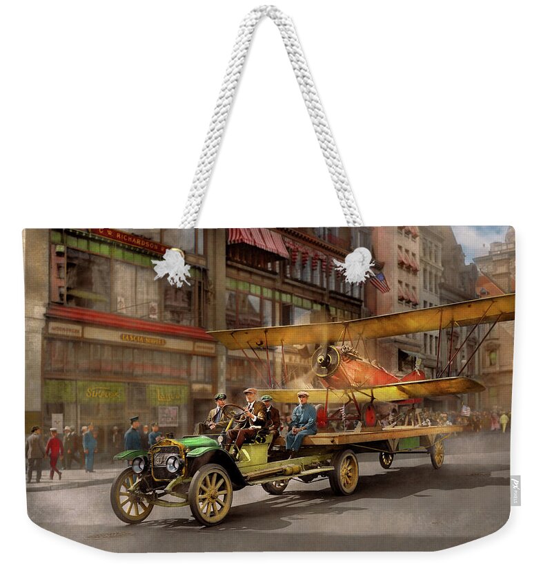 Color Weekender Tote Bag featuring the photograph Plane - Biplane - Flight risk 1918 by Mike Savad
