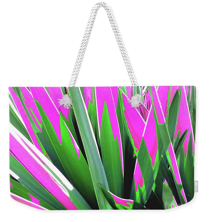 Nature Weekender Tote Bag featuring the photograph Plant Burst - Pink by Rebecca Harman