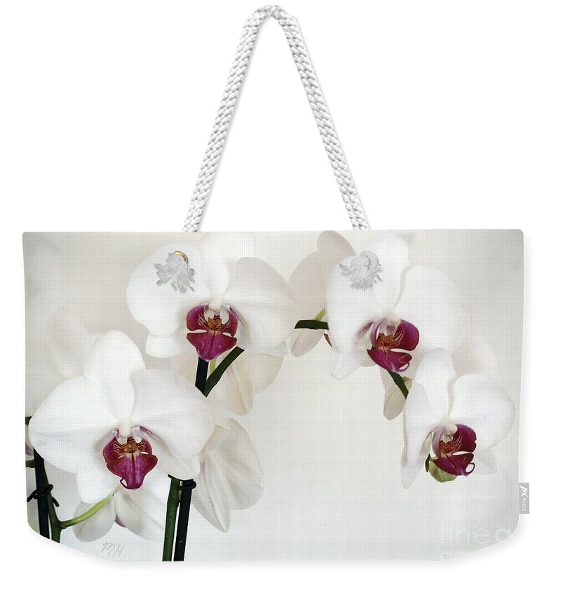 Photo Weekender Tote Bag featuring the photograph Platnum Beauty Orchids by Marsha Heiken