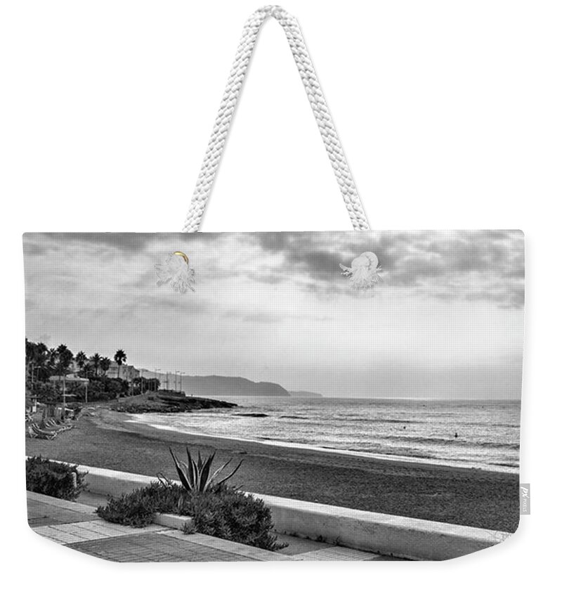 Monochromephotography Weekender Tote Bag featuring the photograph Playa Burriana, Nerja by John Edwards
