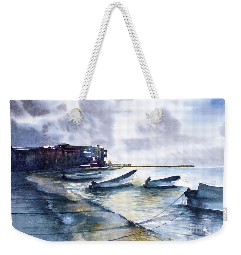 Playa Del Carma Weekender Tote Bag featuring the painting Playa Del Carmen by Allison Ashton