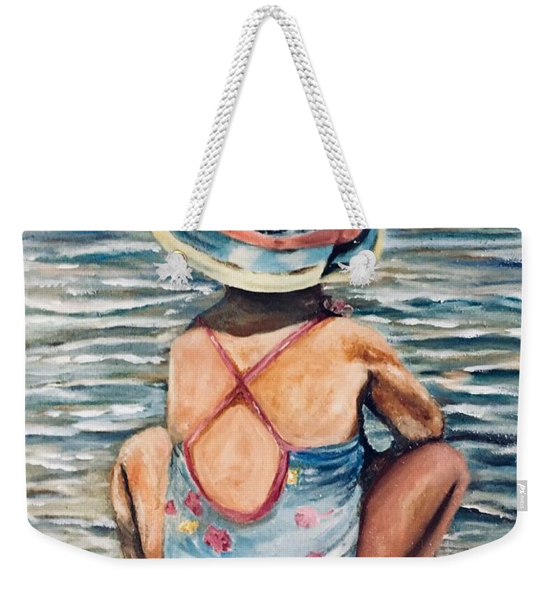 Water Scape Weekender Tote Bag featuring the painting Playing In The Waves by Chuck Gebhardt