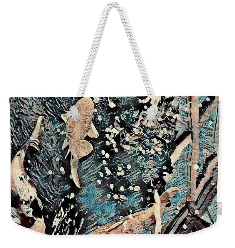 Koi Weekender Tote Bag featuring the digital art Playing it Koi by Mindy Newman