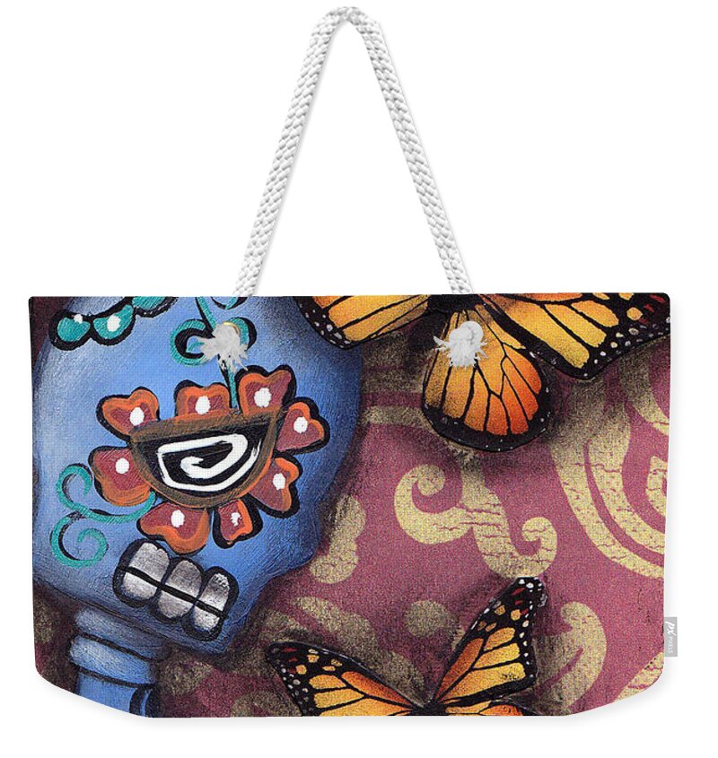 Day Of The Dead Weekender Tote Bag featuring the painting Playing with Monarchs by Abril Andrade