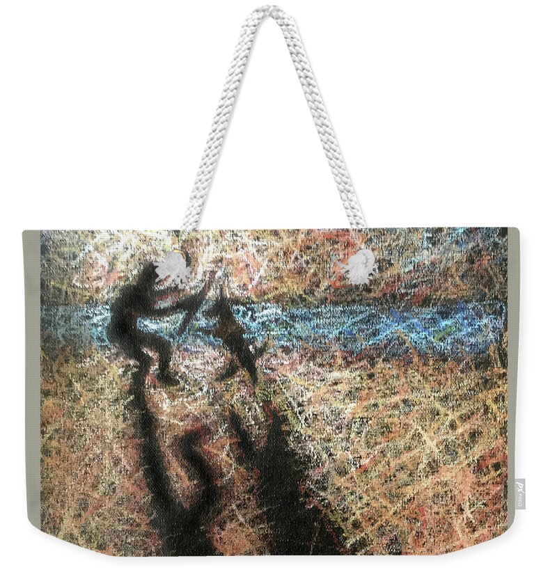 Painting Weekender Tote Bag featuring the painting Playing with the Dog by Karla Beatty
