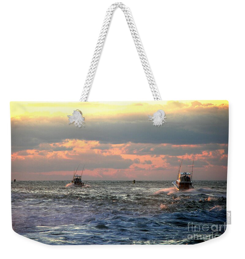 Nautical Prints Weekender Tote Bag featuring the photograph Pleasure boats at the inlet  5-3-15 by Julianne Felton