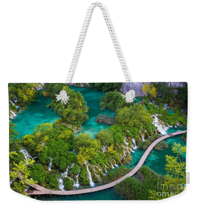 Adriatic Weekender Tote Bag featuring the photograph Plitvice Boardwalk by Inge Johnsson