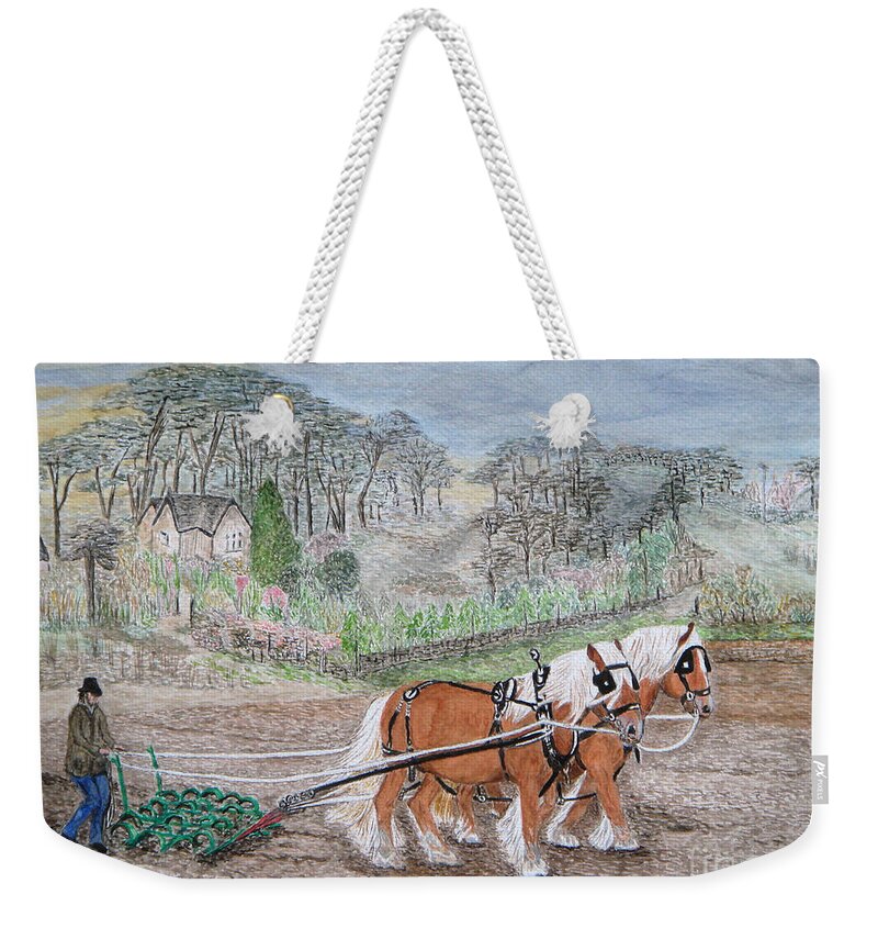 Landscape Weekender Tote Bag featuring the painting Plough Horses by Yvonne Johnstone