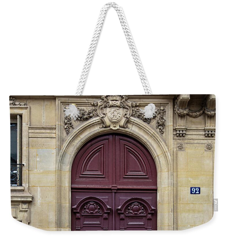 Paris Doors Weekender Tote Bag featuring the photograph Plum Door - Paris, France by Melanie Alexandra Price