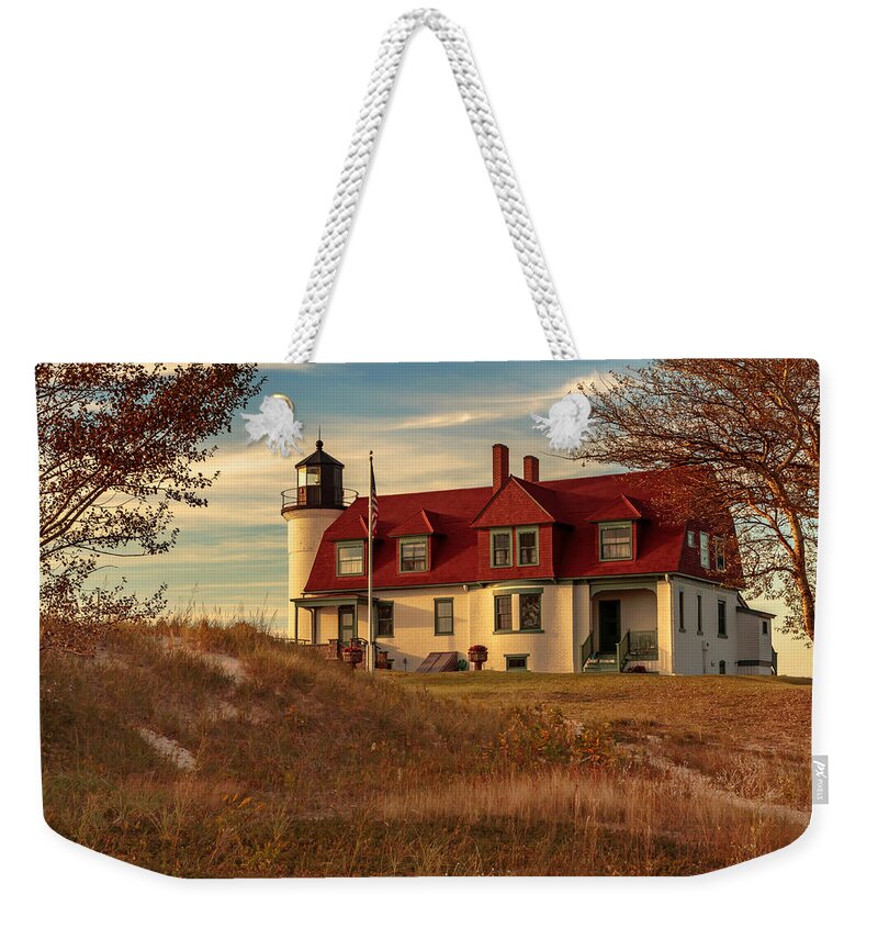 Lighthouse Weekender Tote Bag featuring the photograph Point Betsie Light by Susan Rissi Tregoning