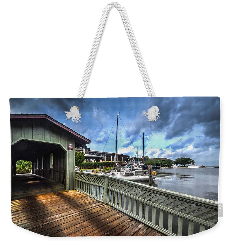 Fairhope Weekender Tote Bag featuring the photograph Point Clear Bridge by Michael Thomas