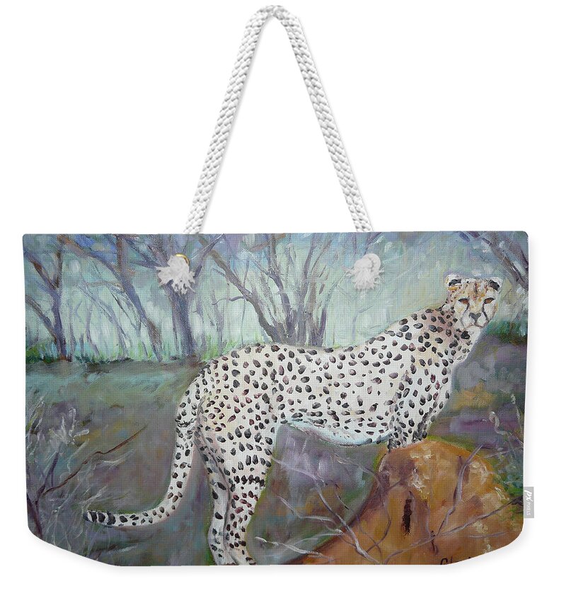 Cheetah.wildlife Weekender Tote Bag featuring the painting Point Of View by Gloria Smith