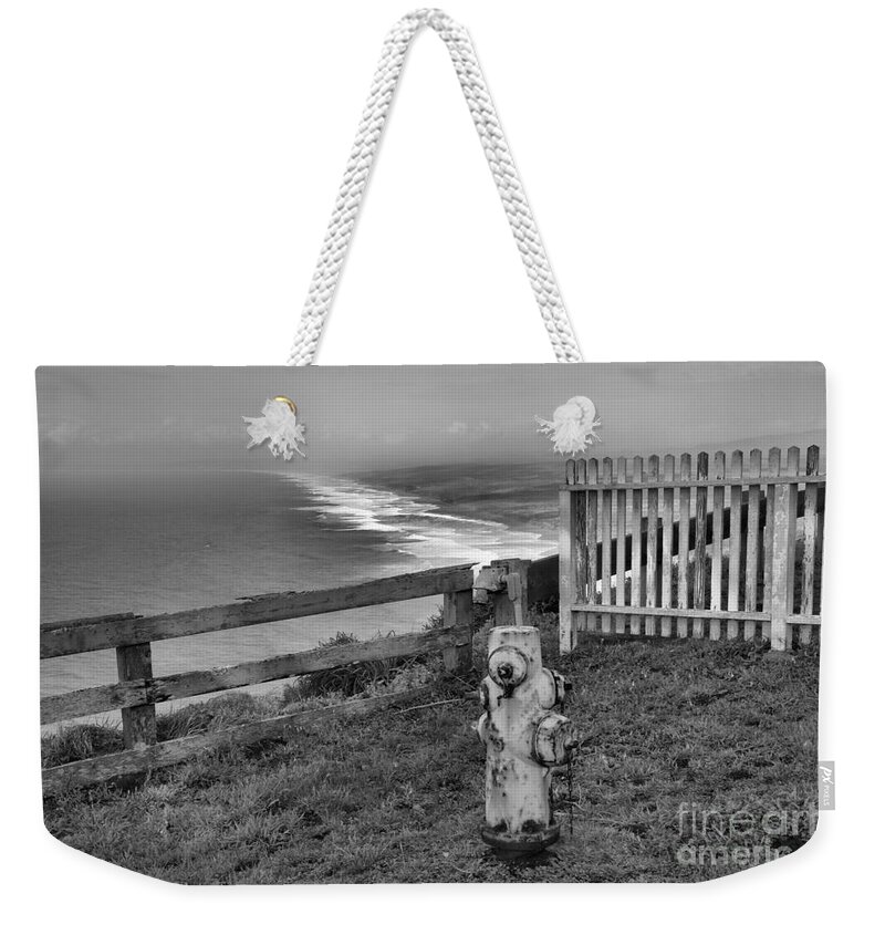 Fire Hydrant Weekender Tote Bag featuring the photograph Point Reyes Fire Hydrant Black And White by Adam Jewell