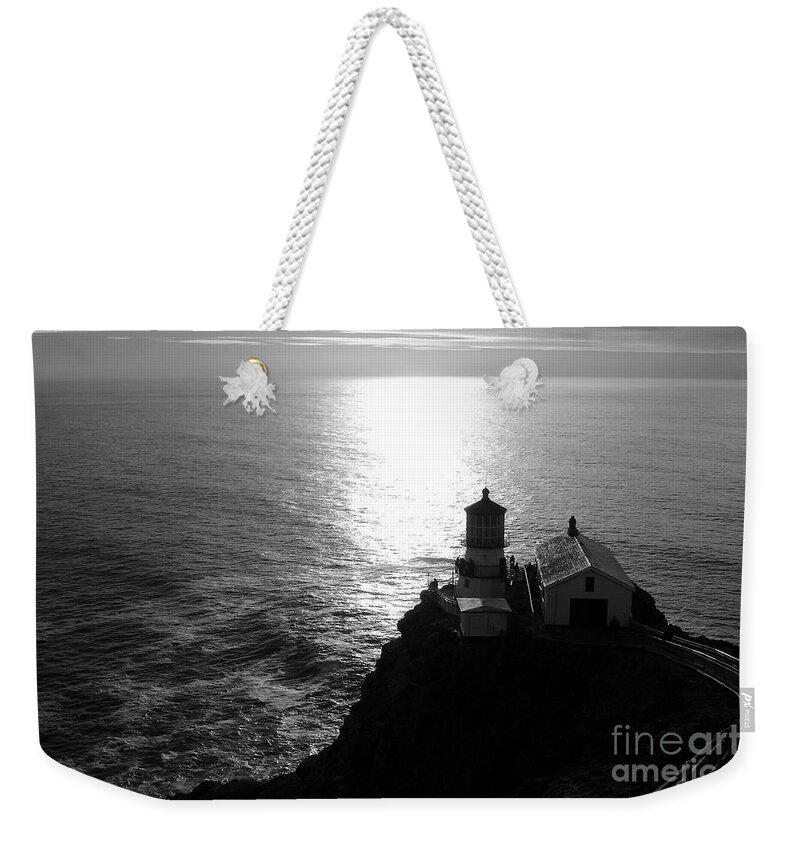 Lighthouse Weekender Tote Bag featuring the photograph Point Reyes Lighthouse - Black and White by Carol Groenen