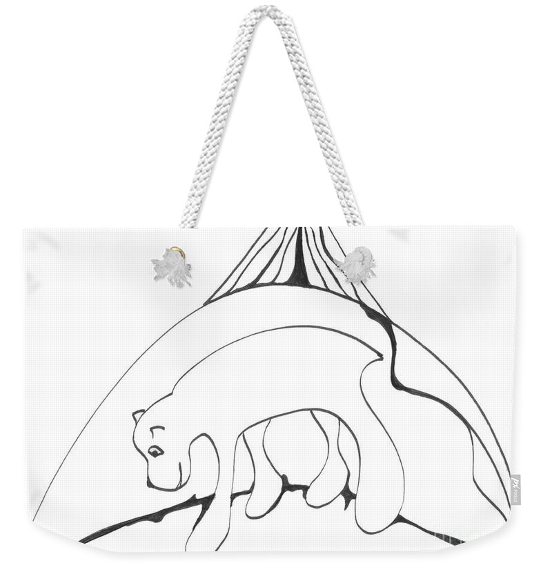 Indian Ink Drawing Weekender Tote Bag featuring the drawing Polar Bear Symbol by Mary Mikawoz