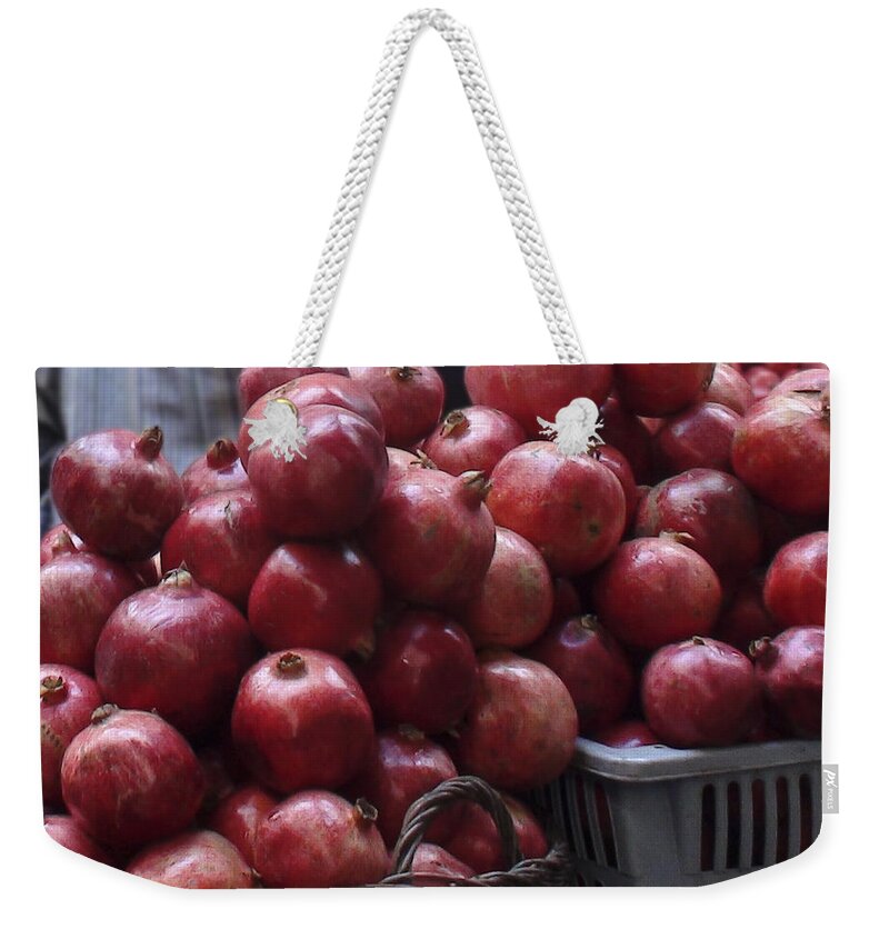 Pomegranates Weekender Tote Bag featuring the photograph Pomegranates at Jerusalem's Old City Market by Brian Tada